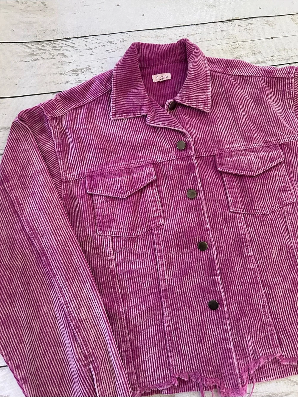 Sz L POL Pink Magenta Boho Corduroy Jacket 100% cotton